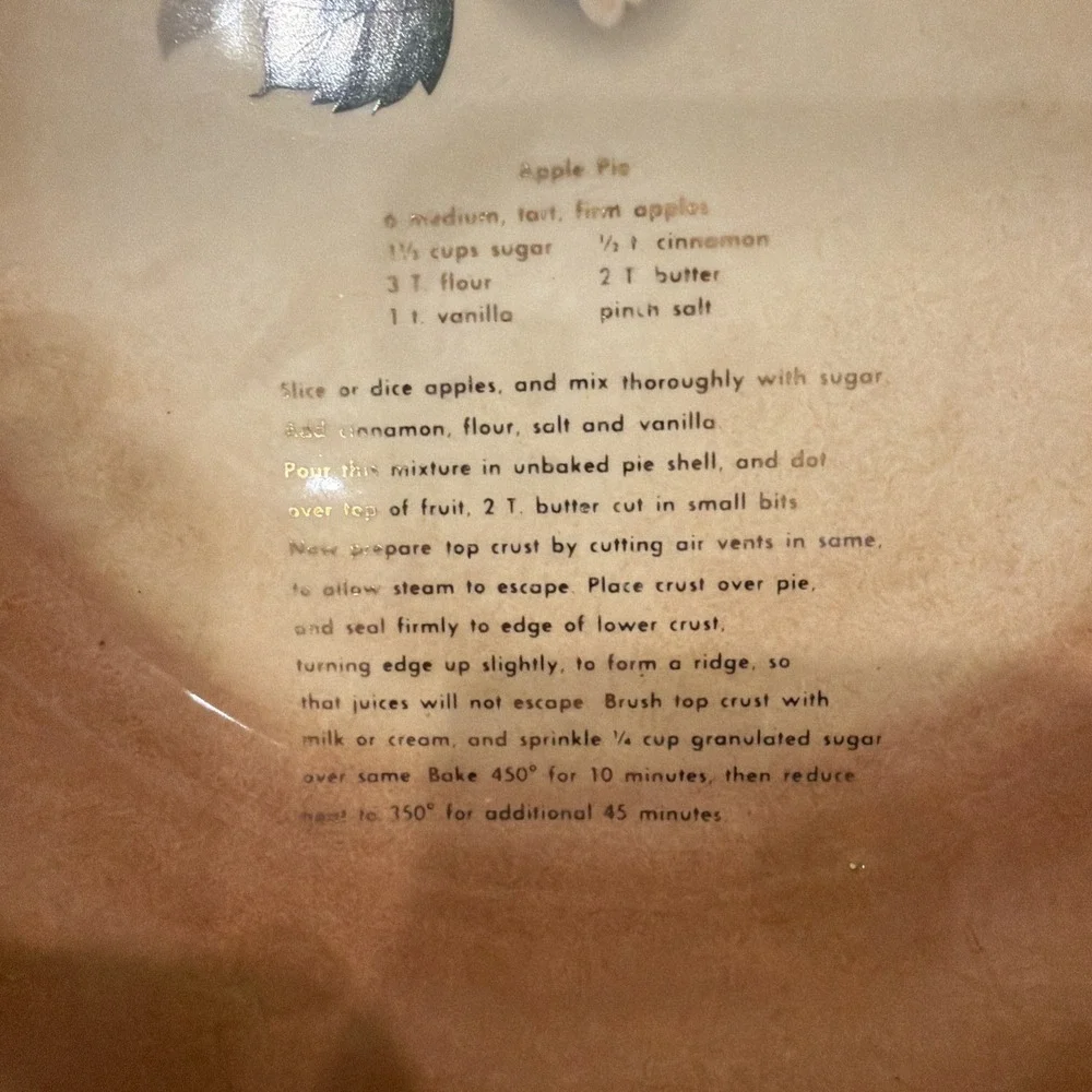 Vintage Ceramic Apple Pie Recipe-Pie Plate 1979 Handmade Signed